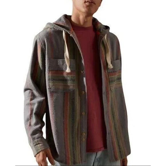 BDG Urban Outfitters Mens Shirt Blanket Jacket Sz M Heavy Flannel Hooded Shacket - Picture 1 of 10